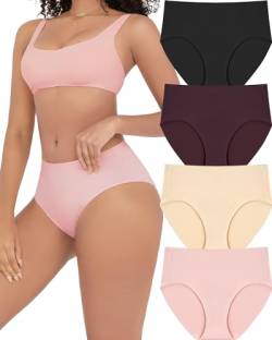 FINETOO 4er Pack Bauchweg Vollständige Abdeckung Unterhose Damen Hohe Taille Nahtlose Unterwäsche Seamless High Waist Slip Frauen Mehrpack M-3XL von FINETOO