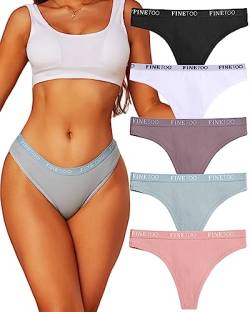 FINETOO 5er Pack String Tanga Damen Baumwoll Tangas Sportbund Thongs Soft Unterhosen Frauen Unterwäsche Mehrpack S-XL von FINETOO