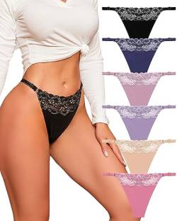 FINETOO 6er Pack G String Tangas Set Seamless Tanga Damen Unterhosen Spitze Verstellbarer Tanga mit Metallschnalle Nahtlose unterwäsche Slip sexy von FINETOO