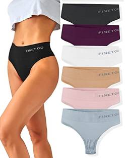 FINETOO 6er-Pack String Tangas Damen Bauchkontrolle Strings Set Atmungsaktiv Thong Frauen Unterhosen Hoher Taille Unterwäsche Weich Panties Mehrpack S-XL von FINETOO