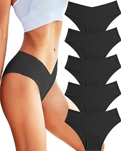 FINETOO Seamless Slips Damen Nahtlose Hipster Soft Panties Invisibles Unterhosen Sexy Unterwäsche Frauen No Show Underwear V-Waist Slip Mehrpack 5er Pack XS-L von FINETOO