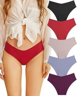 FINETOO Seamless Slips Damen Nahtlose Hipster Soft Panties Invisibles Unterhosen Sexy Unterwäsche Frauen No Show Underwear V-Waist Slip Mehrpack 5er Pack XS-L von FINETOO