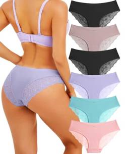 FINETOO Seamless Slips Damen Spitze Unterhosen Damen Nahtlose Unterwäsche Frauen Sexy Set Brazilian Slip Damen Bequem Spitzen Hipster Unterwäsche Mehrpack 6er Pack von FINETOO