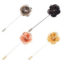 FINGERINSPIRE 4 Stück Metall Rose Revers Blume Pin 87mm 4 Farben Floral Brosche Pins für Männer Frauen, Anzug dekorative Anstecknadel Schöne Rose Form Revers Blume Pin für Hochzeit Party Bankett von FINGERINSPIRE