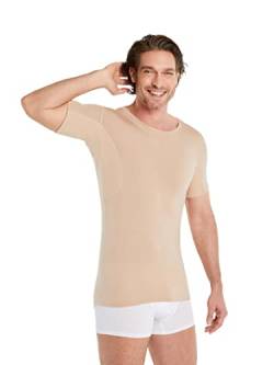 FINN Anti-Schweiß Unterhemd Herren mit Rundhals-Ausschnitt - Unterziehshirt Männer mit Einsätzen gegen Schweißflecken für sicheren Schutz vor Achselschweiß Unsichtbare Hautfarbe Nude S von FINN