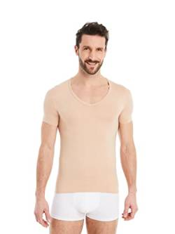 FINN Business Unterhemd Herren Kurzarm mit V-Ausschnitt - Unterziehshirt Männer aus original Lenzing® Modal Stoff Unsichtbare Hautfarbe Nude L von FINN