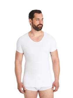 FINN Seamless Kompressions-Unterhemd Herren ohne Nähte - Figurformendes Shapewear Kurzarm Shirt - Starker Body-Shaper für Männer Unsichtbare Weiß Weiss M von FINN