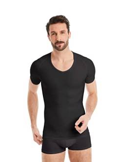 FINN figurformendes Kompressions-Unterhemd Herren - Shapewear Kurzarm Shirt mit Bauch-Weg Effekt - Body-Shaper für Männer aus Baumwolle Schwarz 3XL von FINN