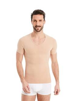 FINN figurformendes Kompressions-Unterhemd Herren - Shapewear Kurzarm Shirt mit Bauch-Weg Effekt - Body-Shaper für Männer aus Baumwolle Unsichtbare Hautfarbe Nude L von FINN