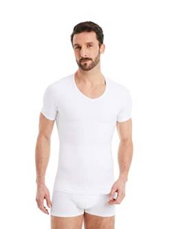 FINN figurformendes Kompressions-Unterhemd Herren - Shapewear Kurzarm Shirt mit Bauch-Weg Effekt - Body-Shaper für Männer aus Baumwolle Unsichtbare Weiß Weiss 3XL von FINN