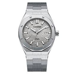 CADISEN Automatische Herren-Armbanduhr, Mechanische Armbanduhr, wasserdicht, Kalender, Business-Gentleman Mann-Stil, Stahlband, GRAU von FINNIAN