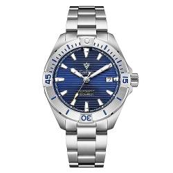 FINNIAN CADISEN Herren Automatik Uhr Armbanduhr Automatikwerk mit Edelstahlband NH35 wasserdicht Noctuluzentes Licht (blau) von FINNIAN