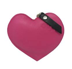 Geldbörse aus echtem Leder für Frauen mit Reißverschluss - Herzform und Geschenktüte - Pinke Farbe von FIONCCI
