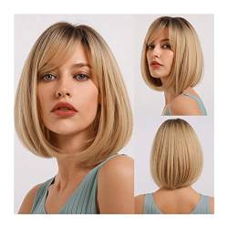 Damen Perücken Blonde Perücke mit Pony Synthetische Haare kurze gerade Bob Perücke for Frauen 14 Zoll natürliche hitzebeständige Seitenteil-Perücken for Party täglich Cosplay Beauty Ladieshair von FIONEL