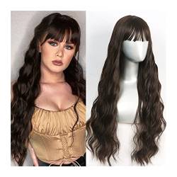 Damen Perücken Mode synthetische Perücke 32inch Black/Brown Color Long Wavy Perücke mit flauschigen Pony for Frauen, um täglich hitzebeständige Faserperücke zu tragen Beauty Ladieshair (Color : Bru von FIONEL