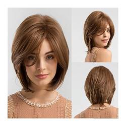 Damen Perücken Natürliche synthetische Perücken mit Pony-mittelbraunen geraden Perücken for Frauen 10inch Hitzebeständige synthetische Haarperücken Party Daily Kleid Cosplay Beauty Ladieshair (Color von FIONEL