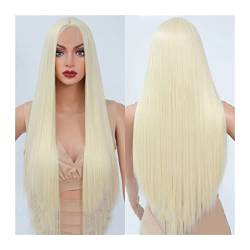 Perücke für Frauen 26inch Mittelteil synthetische Perücken for schwarze Frauen 180% Dichte weiche lang gerade synthetische Perücke wärmebeständige Faser Cosplay Natural Perücken, 5 Farben Human Hair W von FIONEL