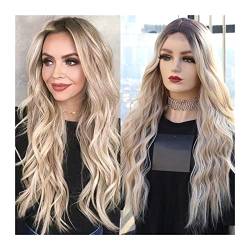 Perücke für Frauen Blonde Body Wave Synthetische Spitze Frontperücke mit mittlerem Trennen 26 Zoll lang wellenförmige synthetische Spitzeperücken for Frauen Hochtemperatur-Faserperücken Human Hair Wig von FIONEL