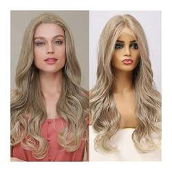 Perücke für Frauen Lange Körper-Wellen-Spitze-Front-Perücke Hochtemperaturfaser-synthetische Perücken for Frauen Grau Ombre 130% Dichte hitzebeständige transparente Spitze Perücken Human Hair Wig von FIONEL