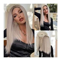 Perücke für Frauen Langer gerade mittlerer Teil synthetischer Perücken 13 * 1 T-TEIL-Spitzenfrontperücke HD Transparente Spitze Ombre Platinum Blonde Hitzebeständige Faserhaarperücken Human Hair Wig von FIONEL