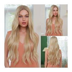 Perücke für Frauen Langwelle blonde Natürliche Welle Spitze Teil Perücken 26inch Hochtemperaturfaser Synthetische Perücken for Frauen 150% Dichte Hitzebeständige tägliche Spitzeperücken Human Hair Wig von FIONEL