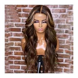 Perücke für Frauen Synthetische Spitze Frontperücken 20-26 Zoll Highlight Braune blonde Spitze Perücke Weiche langwellige Mittelteil Wärme Resist Fiber Perücken for Schwarze Frauen Human Hair Wig (Si von FIONEL