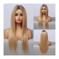 Perücke für Frauen Synthetische Spitze Perücken Gerade blonde Spitze Front Synthetische Perücken mit Babyhaare 24 Zoll Transparente Spitze Perücken 150% Dichte Natürliche Hitzebeständige Perücke Human von FIONEL