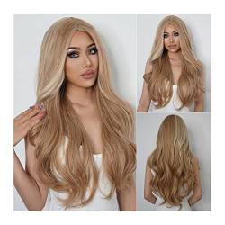 Perücke für Frauen Synthetische lange wellenförmige Perücken 26inch Ombre Blonde Perücken for Frauen Natürliche hitzebeständige Haare Mittelteil for tägliche Partei Cosplay Human Hair Wig von FIONEL