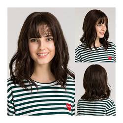 Perücke für Frauen Synthetische mittlere lange lose Körperwelle Perücke mit Pony 14inch Cosplay täglich natürliche Perücken for Frauen weiche hitzebeständige Faserhaarperücke Human Hair Wig (Color : von FIONEL