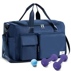 FIORETTO 35L Damen Sporttasche Faltbare Reisetasche mit Schuhfach und Nassfach, Wasserabweisende Weekender Gym Travel Bag Handgepäck Tasche Trainingstasche für Damen Herren Marineblau von FIORETTO