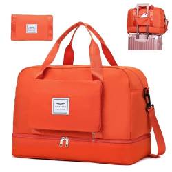 FIORETTO Faltbare Damen-Reisetasche, Wochenend-Krankenhaus-Übernachtungstasche mit Schuhfach und Nassfach, Wasserabweisende Sporttasche Handgepäcktasche Orange von FIORETTO