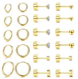 FIOROYAL 11 Paare Ohrringe Gold Kreolen Creolen Ohrringe Klein für Damen Runde Zirkonia Ball Helix Piercings 14K Vergoldeter Medizinische Ohrstecker für Mädchen Gold B von FIOROYAL