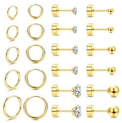 FIOROYAL 11 Paare Ohrringe Gold Kreolen Creolen Ohrringe Klein für Damen Runde Zirkonia Ball Helix Piercings 14K Vergoldeter Medizinische Ohrstecker für Mädchen von FIOROYAL