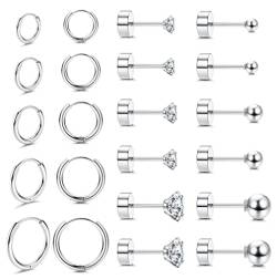 FIOROYAL 11 Paare Ohrringe Silber Kreolen Creolen Ohrringe Klein für Damen Runde Zirkonia Ball Helix Piercings 14K Vergoldeter Medizinische Ohrstecker für Mädchen Silber A von FIOROYAL