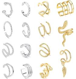 FIOROYAL 15Pcs Ear Cuff Set Damen Ohrmanschette Verstellbare Ohrringe Earcuffs Set Clip On Knorpel Helix Wrap Ohrringe Wickelohrring Fakepircings Ohr Cuffs von FIOROYAL