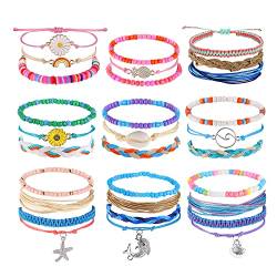 FIOROYAL 𝟑𝟎𝐒𝐭𝐤 Surfer Armband Frauen Boho Armband Set Einstellbar String Fußkettchen Armbänder Damen Perlen Muschel Armband Handgefertigt Freundschaftsarmband Set Sommer Strand Schmuck von FIOROYAL