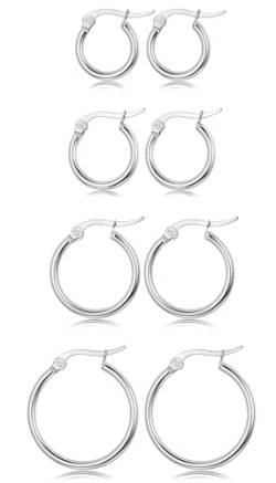 FIOROYAL 4 Paare Edelstahl Ohrringe Set niedlich Huggie Creolen Ohrringe für Frauen, 10MM-20MM Silber von FIOROYAL