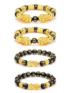 FIOROYAL 4-teiliges Feng Shui-Armband aus schwarzem Obsidian für Männer und Frauen, Glücksbringer, Perlenarmbänder, die Reichtum und Geld anziehen, verstellbares Herren-Pixiu-Armband-Set von FIOROYAL