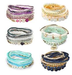 FIOROYAL 6 Sets Böhmische stapelbare Perlenarmbänder für Frauen, mehrschichtiges Stretch-Armband-Set, mehrfarbiger Modeschmuck von FIOROYAL