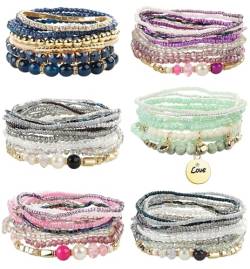FIOROYAL 6 Sets böhmische stapelbare Perlenarmbänder für Damen, mehrschichtiges Stretch-Armband-Set, mehrfarbiger Boho-Schmuck A von FIOROYAL