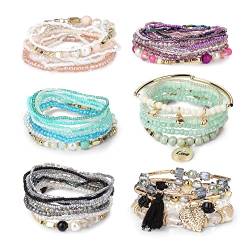 FIOROYAL 6 Sets böhmische stapelbare Perlenarmbänder für Damen, mehrschichtiges Stretch-Armband-Set, mehrfarbiger Boho-Schmuck B von FIOROYAL