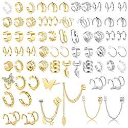 FIOROYAL 66 Stück Ear Cuff Set für Damen Herren Gold Silber Ohrclips Ohne Ohrloch Fake Ohrringe Helix Knorpel Wrap Cuff Ohrringe Ear Cuff Clip Ohrringe Set von FIOROYAL