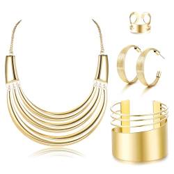 FIOROYAL Bib-Choker-Halskette, Silber-Gold-Schmuckset, breiter Armreif, offene Creolen, Verstellbarer Ring, klobiges Gold-Statement-Modeschmuck-Set für Damen von FIOROYAL