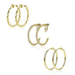 FIOROYAL Golden Clip-On Hoop Ohrringe für Frauen Edelstahl Ohne Piercing Leichter Großer Creolen Ohrring für Nicht Durchbohrte Ohren, Hypoallergene Ohrringe 30-60 mm 30 von FIOROYAL