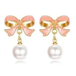 FIOROYAL Schleifen Ohrringe Rosa Bow Earrings Gold Silber Perle Baumeln for Women Girls Hypoallergen Schleife Baumeln Ohrringe von FIOROYAL