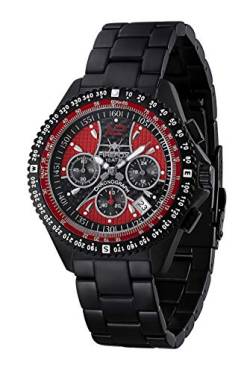 FIREFOX Armband- Herrenuhr Carbon Racer Chronograph analog Quarz Edelstahl SCHWARZ Zifferblatt rot/schwarz 10 ATM wasserdicht FFS15-120 von FIREFOX