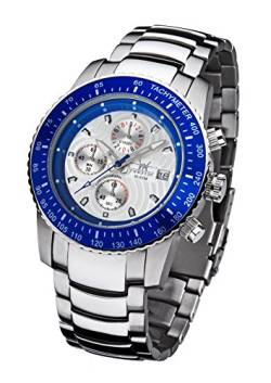 FIREFOX Chronograph FFS18-103 Silber/blau Herrenuhr Armbanduhr massiv Edelstahl Sicherheitsfaltschließe 10 ATM Prüfdruck von FIREFOX