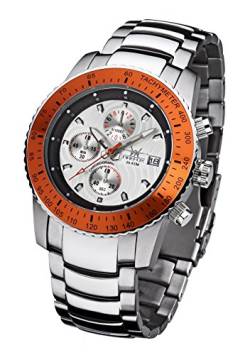 FIREFOX Chronograph FFS18-107 Silber/orange Herrenuhr Armbanduhr massiv Edelstahl Sicherheitsfaltschließe 10 ATM Prüfdruck von FIREFOX