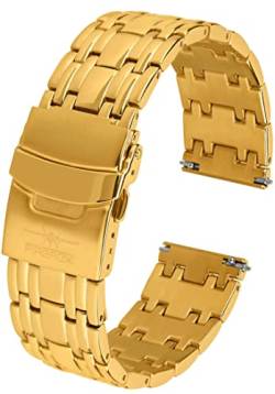 FIREFOX Ersatz- Uhrenarmband extra lang Überlänge Edelstahl voll massiv gelb gold vergoldet Breite 22mm MB-04-D22 Quick Release von FIREFOX