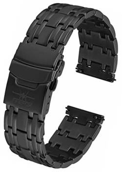 FIREFOX Ersatz- Uhrenarmband extra lang Überlänge Edelstahl voll massiv schwarz Breite 18mm MB-04-C18 Quick Change Release von FIREFOX